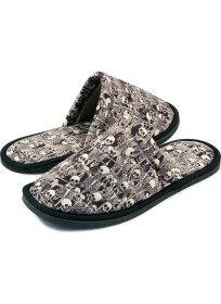 Resim Chochili Erkek Siyah Iskelet Desenli Yumuşak Tabanlı Ev Terlik 