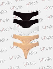Resim Alya Underwear Kadın Bato Tanga Pamuklu Külot, Büyük Beden String, 5'li Paket- 2 Siyah, 1 Beyaz, 2 Ten Renkli P02 