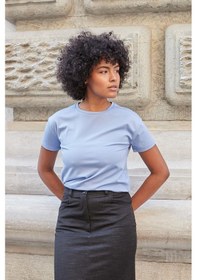 Resim Jument Kadın Sıfır Yaka Kırışmaz Span Karışımlı Şık Kısa Kol Likralı T-shirt Bluz-açık Mavi A.mavi 