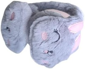 Resim Kız Çocuk 3D Peluş Tavşan Kulaklık Gri 