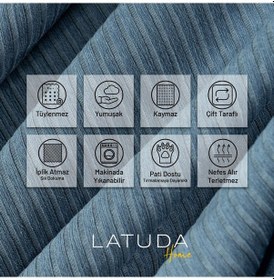 Resim Mikrofiber Şönil Fitilli Minimalist Tekli Koltuk Örtüsü - 110x175 Cm,2 Adet Çift Taraflı, Kaymaz, Terletmez Mavi Mavi 