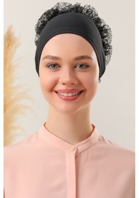 Resim Melodi Scarf Tesettür Fırfırlı Bone Siyah Siyah 