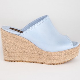 Resim Elile Shoes Kadın Mavi Deri Büyük Küçük Numara Yüksek Jüt Topuk Terlik 