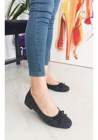 Resim Siyah Renk Keten Alçak Taban Kadın Babet 001 
