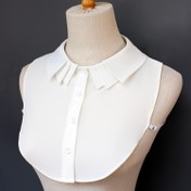 Resim Kadınlar için şık katmanlı kukla yaka - Çok yönlü sahte yaka, tüm mevsimler için ideal, şık preppy tasarım, makinede yıkanabilir, polyester, yarım gömlek stili 