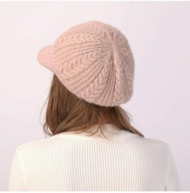 Resim Kadın Triko Şapka Yumuşak Dokulu Kışlık Bere Şapka Günlük Kullanım Kaşe Model Pembe 