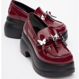 Resim Indıos Bordo Rugan Kelebek Tokalı Kadın Dolgu Topuklu Günlük Ayakkabı Bordo Rugan 