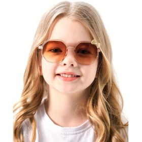 Resim Çocuklar için Sevimli Şık Moda Gözlükleri, Kızlar için Fiyonklu Trend Poligonal Moda Gözlükler, Tatil Parti Süslemeleri, Fotoğrafçılık Aksesuarları 