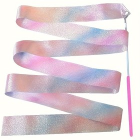 Resim Parlak Ritmik Cimnastik Kurdele - Sanat Dansı, Bale ve Çevirme Performansı için Polyester Fiber Dans Çubuğu 