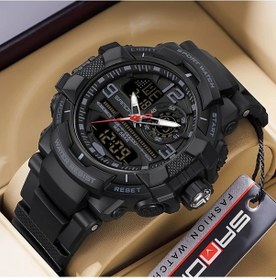 Resim Oldfriend Sanda Erkek Spor Saati 5atm Su Geçirmez Kronograf Siyah Kırmızı Led Diğer 