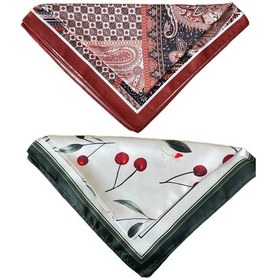Resim 2 Li Saten Bandana Seti Saten Fular Saten Çanta Aksesuarı Özel Desen Bandana 45x50 Cm Haki - Kahverengi 