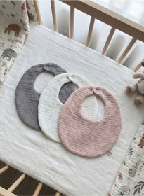 Resim Oval 3 Lü %100 Pamuk 8 Kat Müslin Bebek Mama Önlüğü Yakalık Salya Önlüğü 