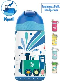 Resim Vagonlife Çocuk 350 ML Pipetli Çelik Matara Paslanmaz Çelik Termos 5 Farklı Renk 2055-350ML 