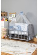 Resim Ahşap Beşik Anne Yanı Beşik Gri 60x120 Mavi Yıldız Uyku Seti Yatak Gri 