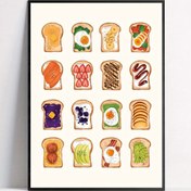 Resim Minimalist Kızarmış Ekmek Kahvaltılık Gıda İllüstrasyon Sanat Baskısı Poster - Çerçevesiz Moda Duvar Dekoru Mutfak, Yatak Odası, Oturma Odası, Ev Ofisi İçin - Modern Art Deco Retro Stil Tuval Sanat Eseri, İlkbahar ve Kış İçin Kapalı Karikatür Deseni 