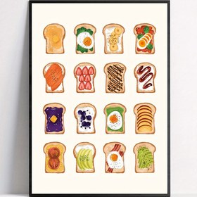 Resim Minimalist Kızarmış Ekmek Kahvaltılık Gıda İllüstrasyon Sanat Baskısı Poster - Çerçevesiz Moda Duvar Dekoru Mutfak, Yatak Odası, Oturma Odası, Ev Ofisi İçin - Modern Art Deco Retro Stil Tuval Sanat Eseri, İlkbahar ve Kış İçin Kapalı Karikatür Deseni 