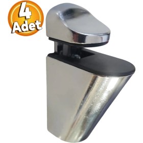 Resim Badem10 Pelikan Ayarlanabilir Etajer Cam Tutucu Ahşap Raf Tutucu Cam Etejeri Metal Vidalı Krom (4 Adet) 