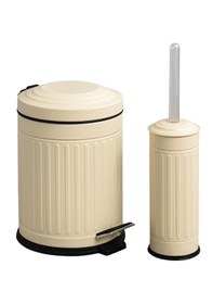 Resim Vintage Banyo Seti Beyaz Çöp Kovası 5lt Tuvalet Fırçası Lüks Model - Mini Boy Çöp Poşeti Hediyelidir Krem 