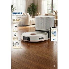 Resim Philips Evcil Hayvan Dostu Philips Akıllı Robot Süpürge 10.000 Pa Dev Çekim Gücü Halı Tanıma Özelliği Çift Döner Paspas ile Kurumuş Leke Çıkarma ve Otomatik Toz Haznesi 