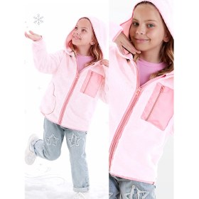 Resim Kalp Cepli Kız Çocuk Pembe Peluş Mont 
