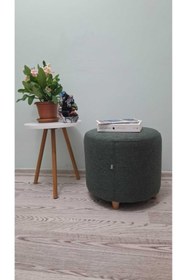 Resim Papuli Ahşap Ayaklı Keten Yuvarlak Puf&bench Koltuk/tabure 
