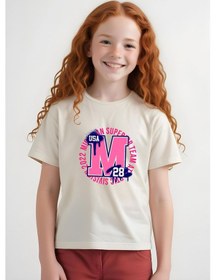 Resim Panios Kids M 28 Baskılı Kız Çocuk Kısa Kollu T-shirt Krem 
