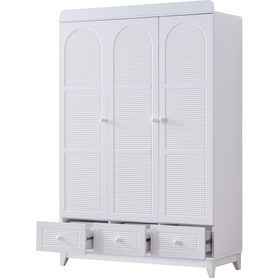 Resim Gardırop, Perla 3 Kapaklı Çekmeceli Dolap - Beyaz 