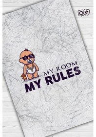 Resim Homshtag Benim Odam Benim Kurallarım Beyaz Minimal Çocuk Odası Halısı Çok Renkli 