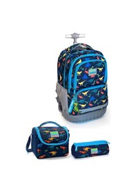 Resim Coral High Kids Lacivert Dinozor Desenli Çekçekli 3'lü Çanta Seti Set0124024 