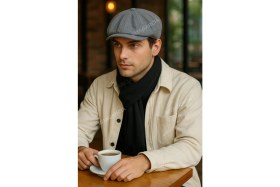 Resim Erkek Gri Kasket Peaky Blinders Kaşe Kumaş Şapka Kasket 