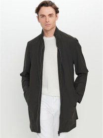 Resim Erkek Hakı Standart Fit Normal Kesim Dik Yaka Yan Cepli Trençkot Haki 