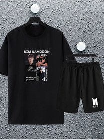 Resim macklin Unisex Kadın Erkek Bts Army (kim,jeon,j Hope,park..) Baskılı Oversize Tshirt Ve Şort Eşofman Takımı 