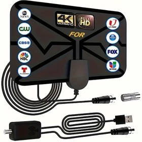 Resim İç Mekan Mini Anten, TV Anteni 4K 1080P Desteği İçerir, İç Mekan HDTV Dijital Anten, Bir Amplifikatör HDTV Adaptörü ile Donatılmıştır, Yeni ve Eski TV'lerde Kablosuz Sinyalleri Almak İçin Uygun. 