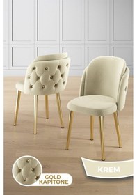 Resim Canisa Zae Serisi 90x168 Lak Panel Hazar Gold Ayak Masa Takımı 6 Krem Sandalye Hazar Masa Krem Sandalye Ayaklar Gold 