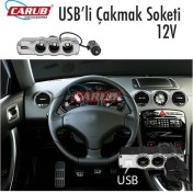 Resim Carub Oto Çakmak Soketi 12V Kablolu 3Lü+ Usbli Vakum 