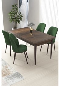 Resim Canisa Concept Nil Serisi 70x110 Sabit Mutfak Masası Takımı Barok Desen Masa 4 Haki Yeşil Sandalye Yeşil Sandalyeler Barok Masa 