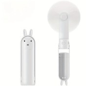 Resim Taşınabilir Mini Fan, Usb Şarj Edilebilir, Çift Kullanım Modlu, Tavşan Tasarımlı, Beyaz Masaüstü Ve El Tipi 