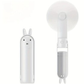 Resim Taşınabilir Mini Fan, Usb Şarj Edilebilir, Çift Kullanım Modlu, Tavşan Tasarımlı, Beyaz Masaüstü Ve El Tipi 