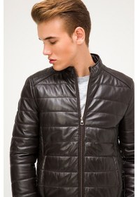 Resim İkbal Şişme Kahverengi /Hakiki Erkek Deri Mont/Ceket 