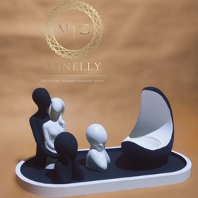 Resim Minelly Özel Tasarım | Siyah Beyaz Aile & Ay Işığı Seti 