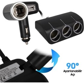 Resim Olesson 1528 12-24V Tek USB Girişli 120W 80CM Kablolu 3'lü Araç Çakmak Çoklayıcı 