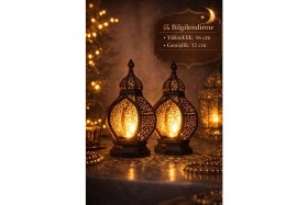 Resim Printella 2’li Set Ramazan Feneri 16X12 cm | LED Tealight Hediyeli Modern Ev Ofis Dekor 