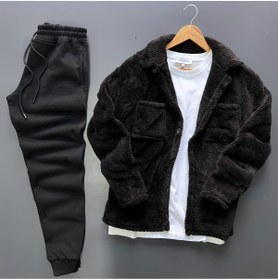Resim Baycombine35 Eşofman Takımı Siyah Peluş Siyah Eşofman Rahat Kesim 