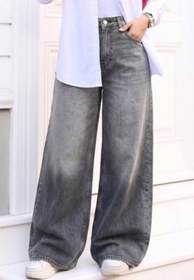 Resim Tesettür Diyarı Kadın Retro Baggy Kot Pantolon- Siyah Gri 
