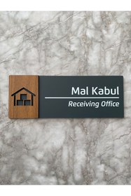 Resim Yönline Mal Kabul Bantlı Kapı İsimliği Mat Antrasit Pleksi & Mdf Yönlendirme Levhası Wooden Serisi 24x9 