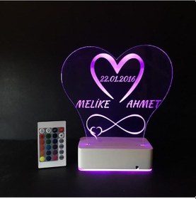 Resim Kişiye Özel 3D Kalp Isim Tarih Sonsuzluk Masaüstü Led Lamba 