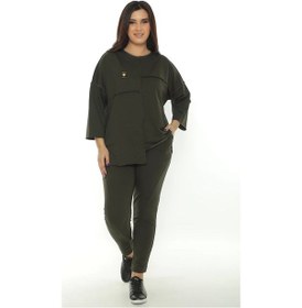 Resim Lady Majestic Cotton 1. Kalite Büyük Beden Özel Tasarım Eşofman Takımı Haki 