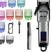 Resim LCD Ekranlı HATTEKER Profesyonel Kablosuz Elektrikli Erkek Saç Kesme Makinesi - USB Şarj Edilebilir, 2000mAh Lityum Pil, Çoklu Tarak Uçları & Temizleme Fırçası Dahil - Ev Berber Kullanımı İçin İdeal 