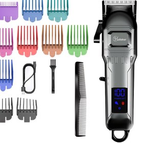 Resim LCD Ekranlı HATTEKER Profesyonel Kablosuz Elektrikli Erkek Saç Kesme Makinesi - USB Şarj Edilebilir, 2000mAh Lityum Pil, Çoklu Tarak Uçları & Temizleme Fırçası Dahil - Ev Berber Kullanımı İçin İdeal 