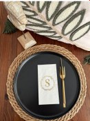 Resim Gold Yaldızlı Beyaz Çelenkli S Harfi Garson Peçete 16 Adet 